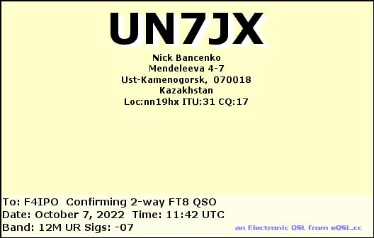 QSL de UN7JX