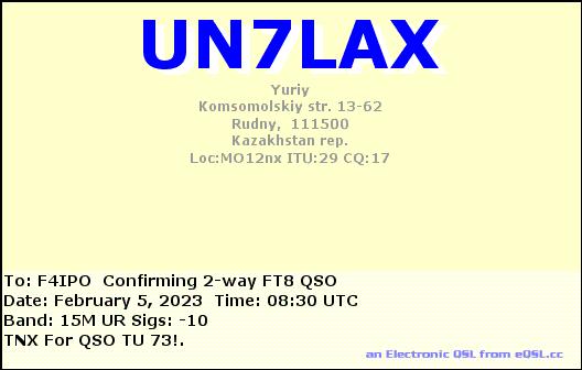 QSL de UN7LAX