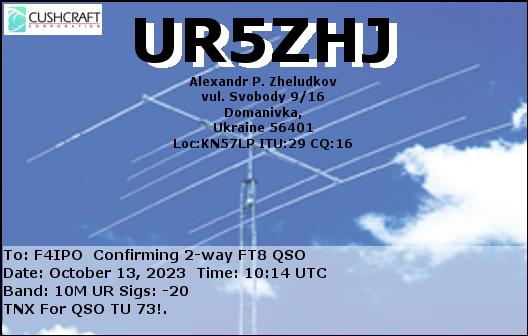 QSL de UR5ZHJ