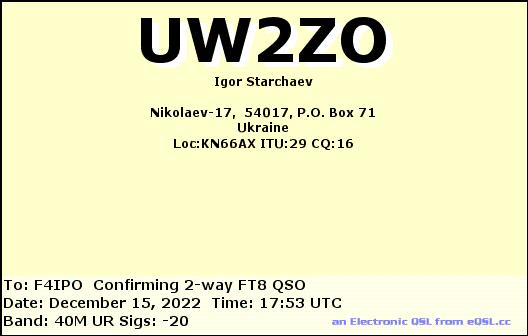 QSL de UW2ZO