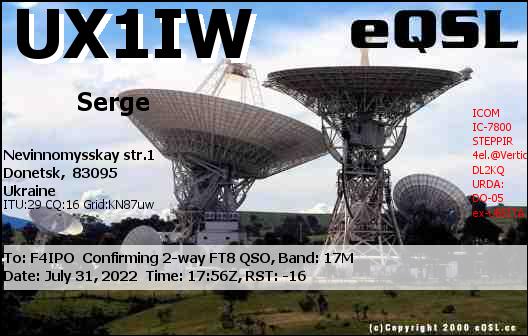 QSL de UX1IW