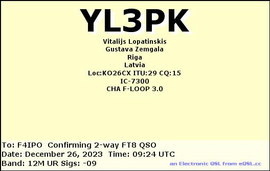 QSL de YL3PK