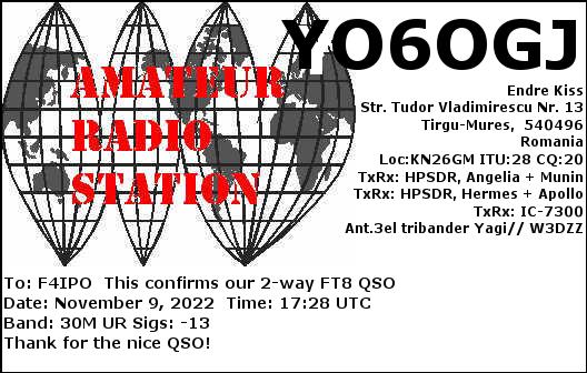 QSL de YO6OGJ