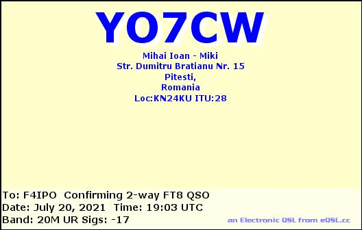 QSL de YO7CW