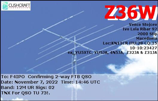 QSL de Z36W